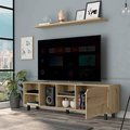 Tuhome Valdivia Tv Stand for TV's up 70 in. Four Open Shelves, Five Legs, Light Oak RLD6712